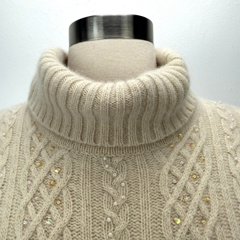 Sutton Studio Beaded Lambswool Angora Turtleneck‎ Sweater Cable Knit Fairy - Picture 4 of 15